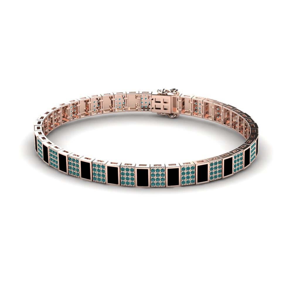 14ct Rose Gold Blue Diamond Men's Bracelet Vannerie