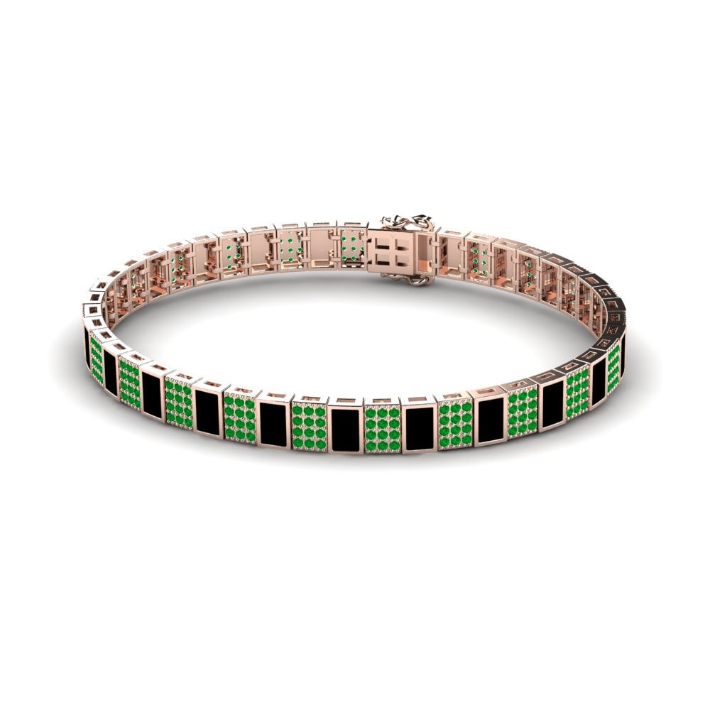 14ct Rose Gold Emerald Men's Bracelet Vannerie