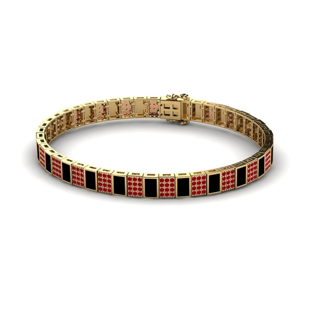 9ct Yellow Gold Red Zirconia Men's Bracelet Vannerie