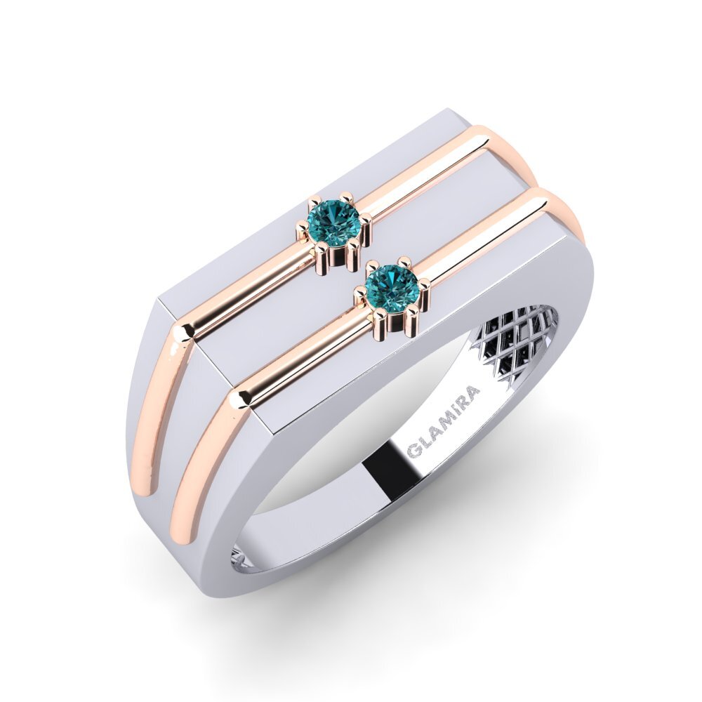 14ct White & Rose Gold Blue Diamond Men's Ring Xanzolo