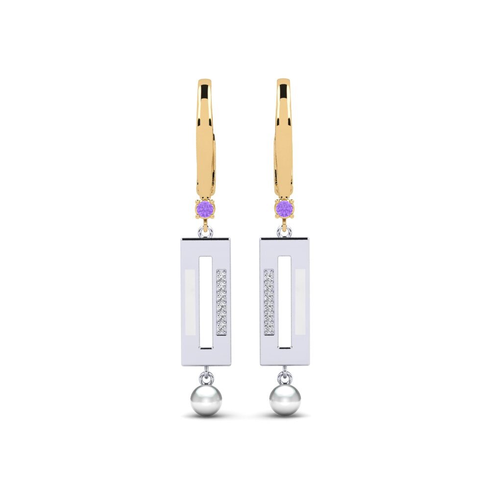 9k Yellow & White Gold Amethyst Women's Earring Bistr