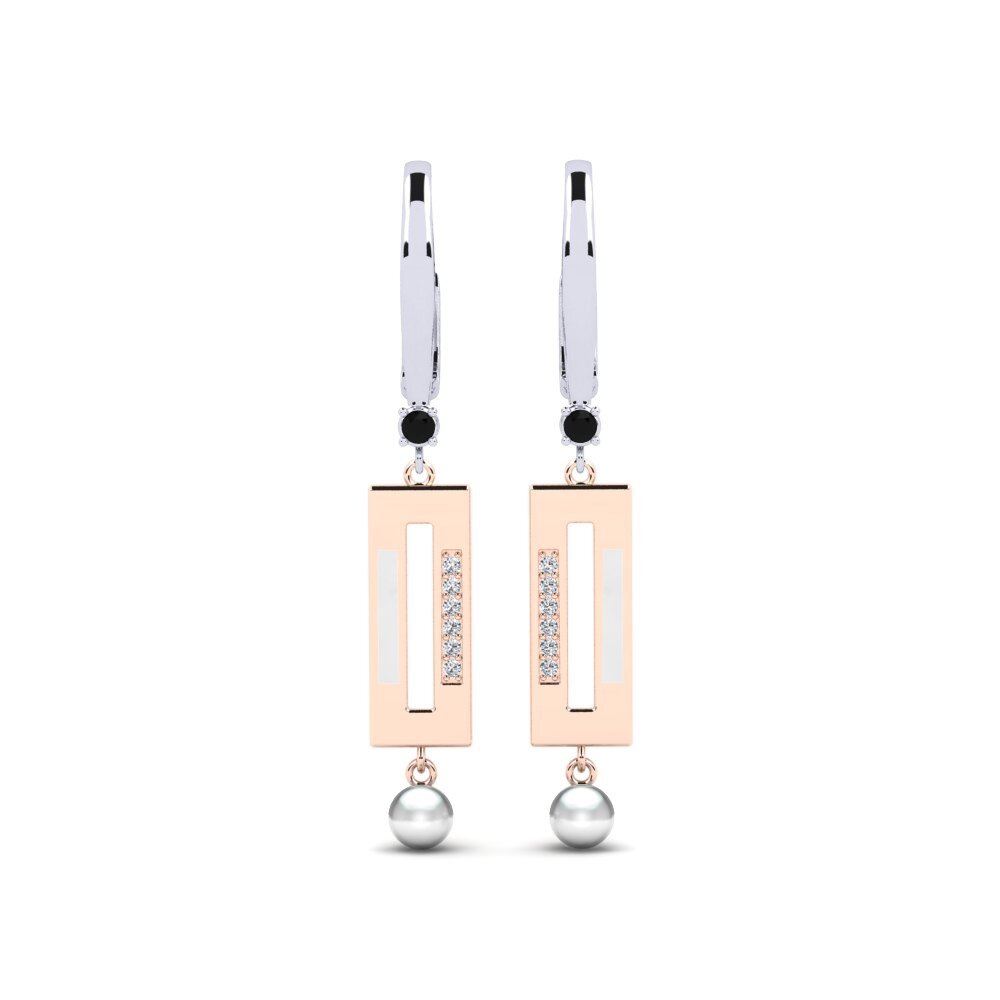 14k White & Rose Gold Black Onyx Women's Earring Bistr