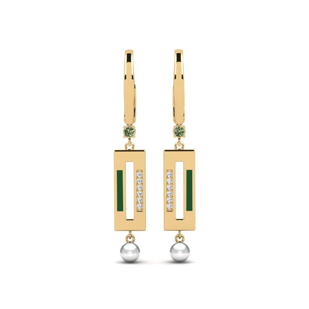 Pendientes Diamante Verde Perlas