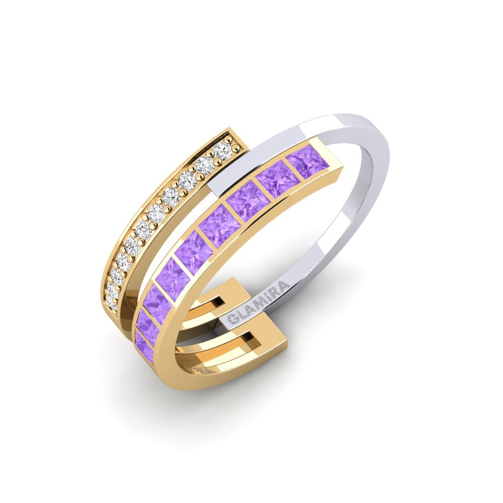 Or Jaune & Blanc 14k Améthyste Bague Indistinctly