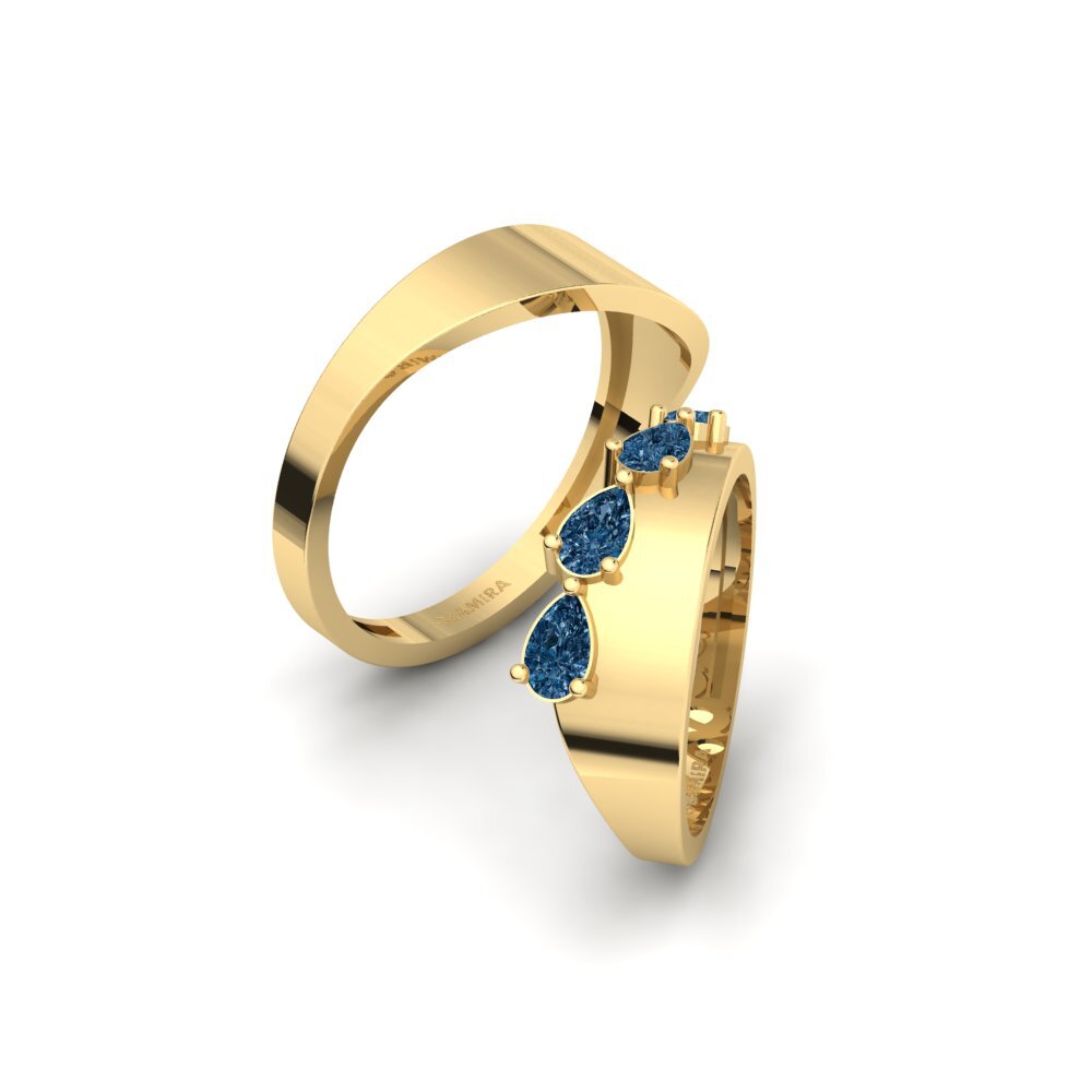 9ct Yellow Gold Blue Diamond Wedding Ring Kasos Pair