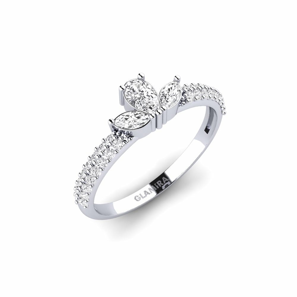 Solitaire Pave Engagement Rings Kruchy 585 White Gold White Sapphire