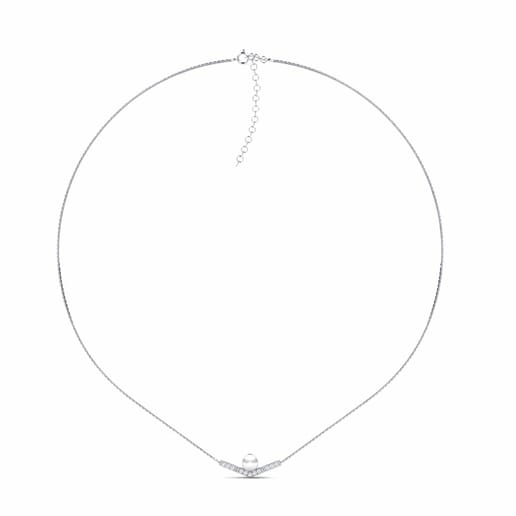 Necklace Saucejo 585 White Gold & White Sapphire & White Pearl