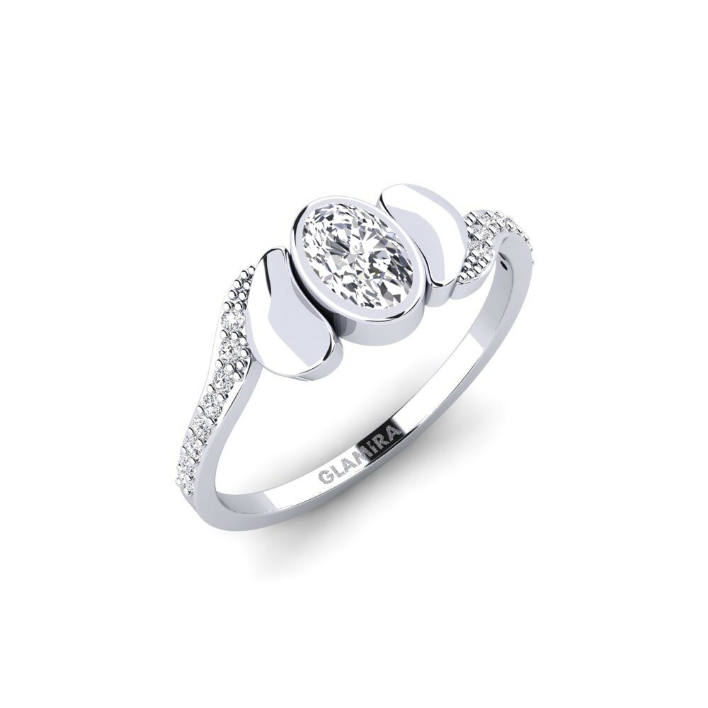 橢圓形 單鑽密鑲 鑽石 9k 白色K金 訂婚戒指 Ralsty