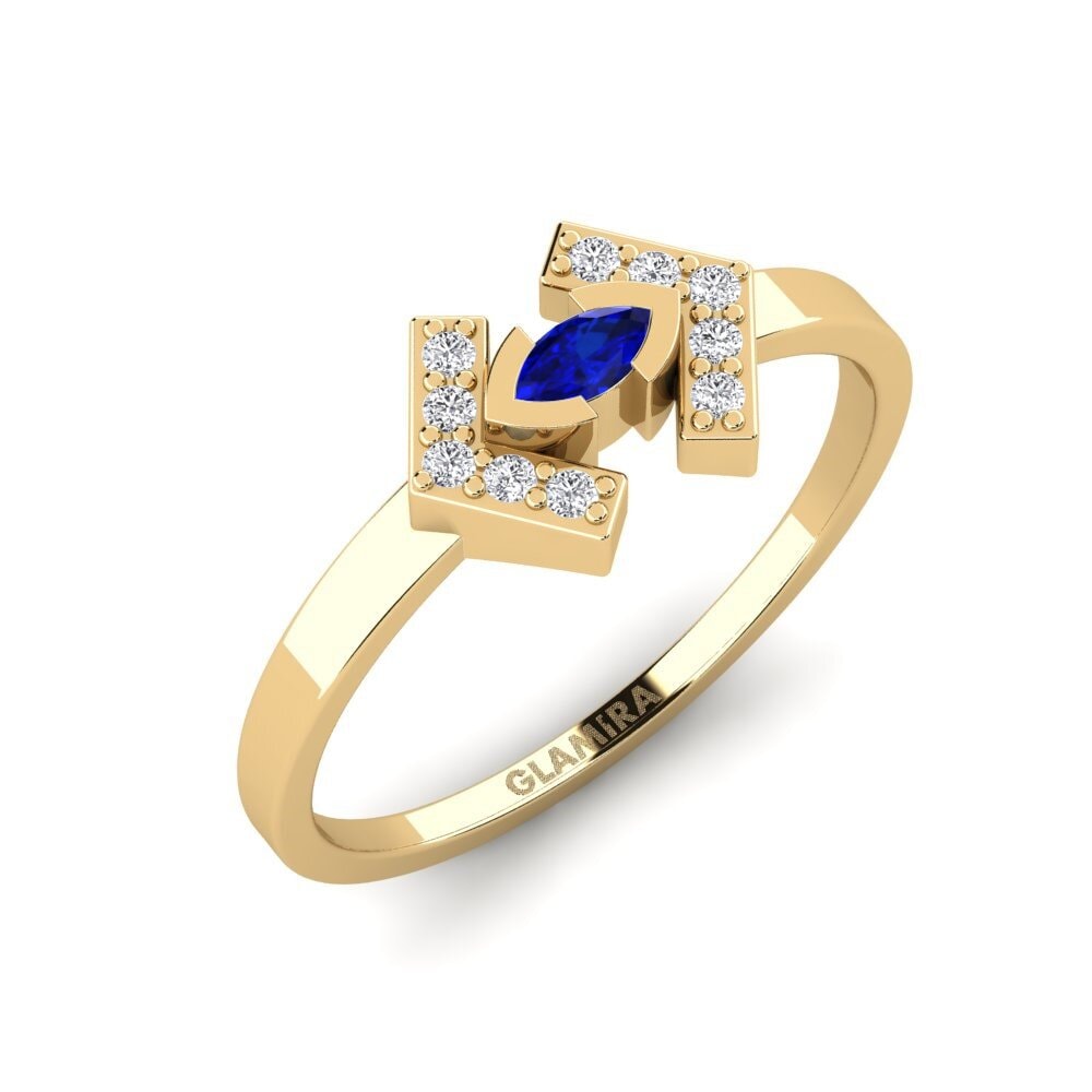Bague Marquise En Saphir Plaqué Or 18 Carats - Taille 60, Neuve Sans Emballage, Pierre Naturelle