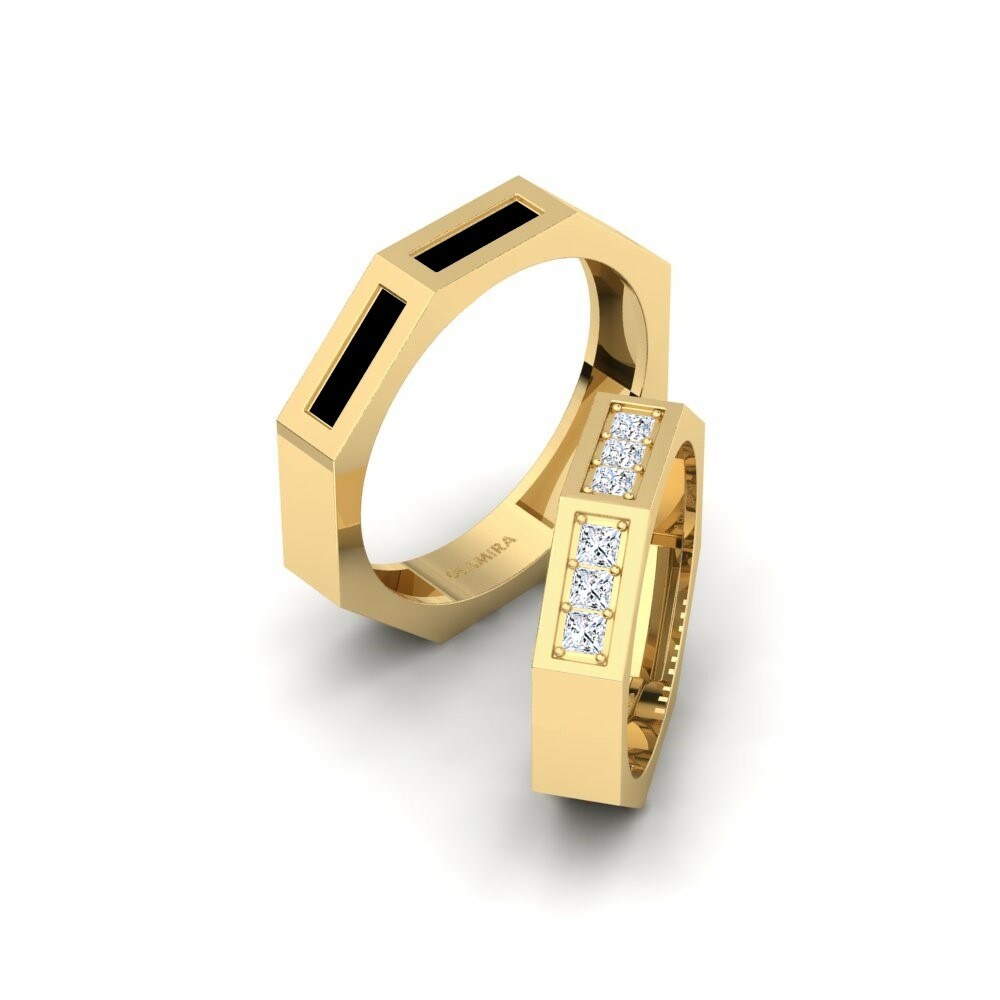 0.45 Carat Fancy Swarovski Crystal 9k Yellow Gold Wedding Ring Rodhou Pair