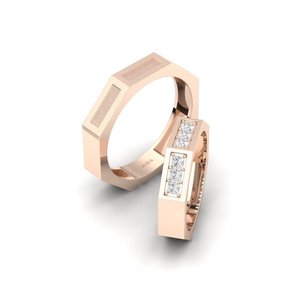 14ct Rose Gold White sapphire Wedding Ring Rodhou Pair