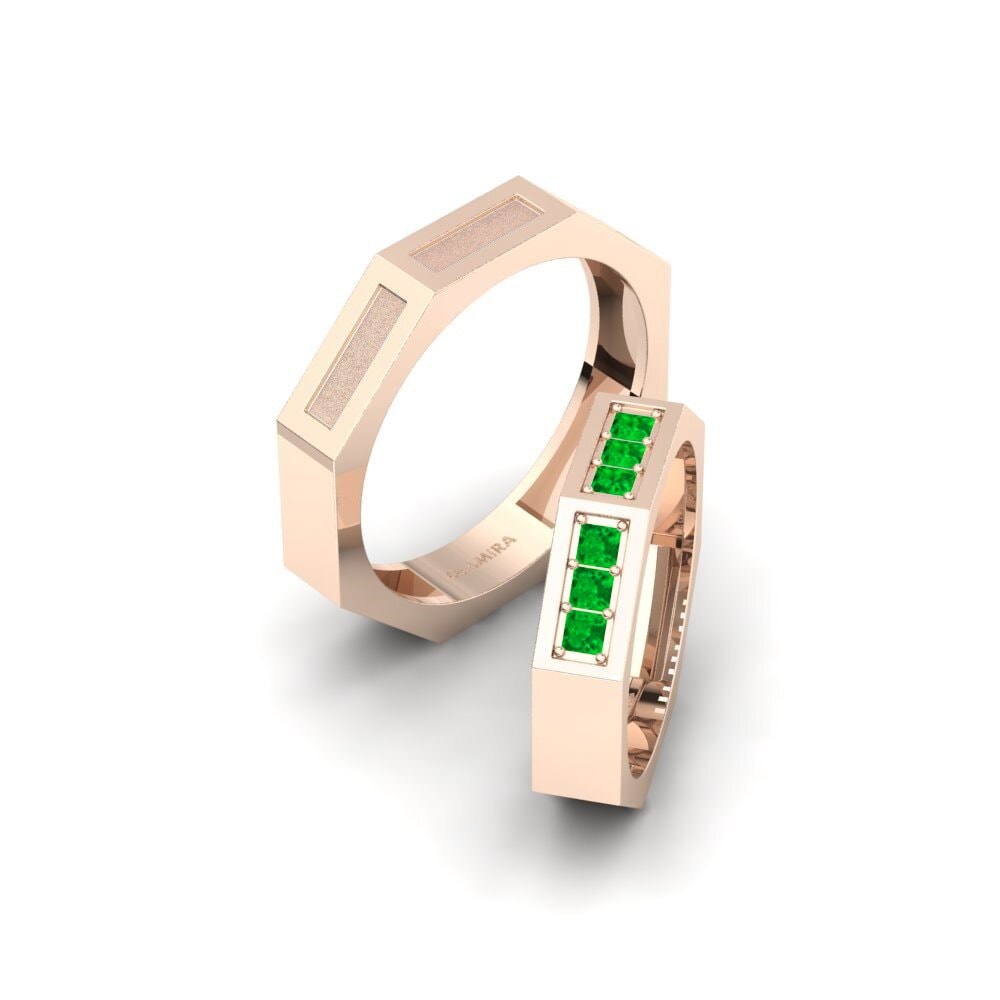 14ct Rose Gold Emerald Wedding Ring Rodhou Pair