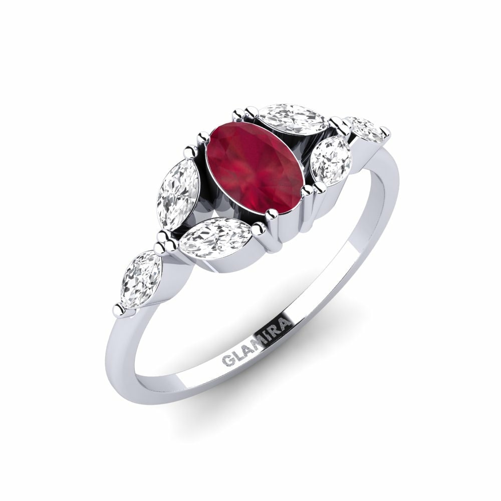 Ring Rozowy 585 White Gold & Ruby & White Sapphire