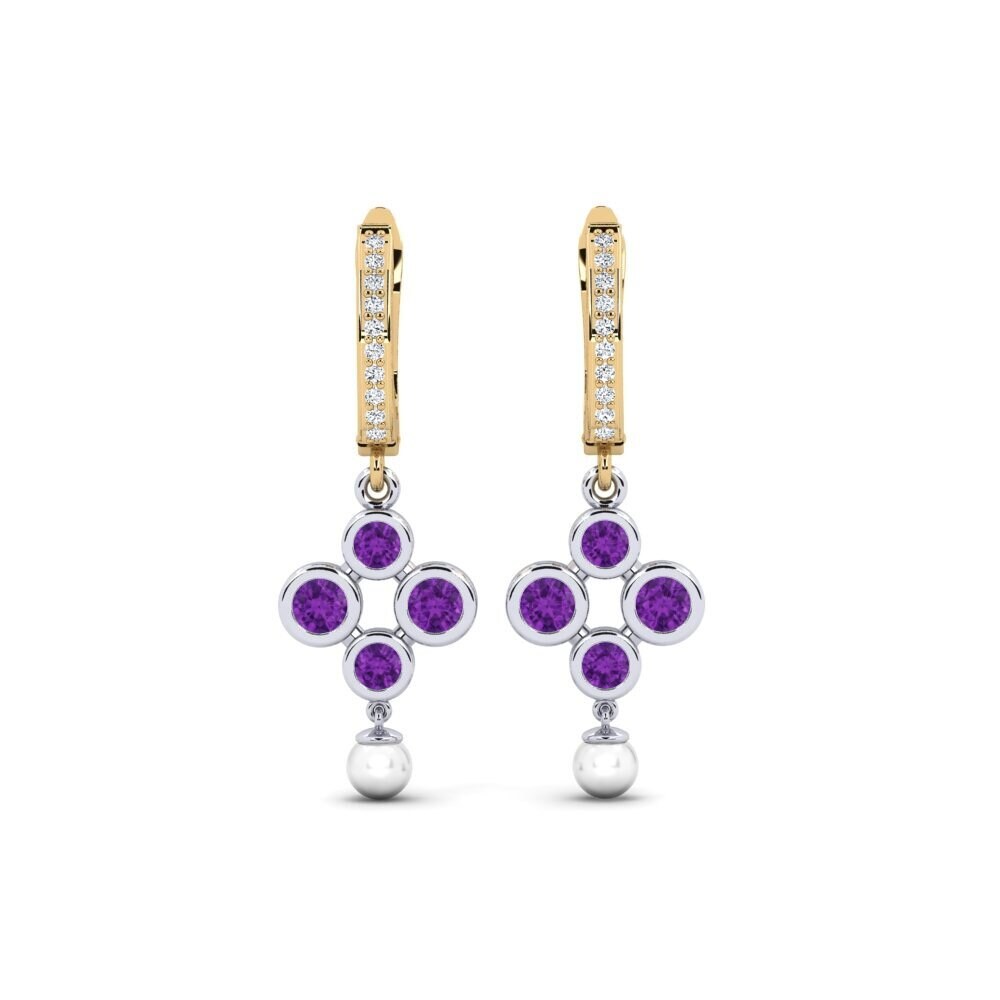 9k Yellow & White Gold Amethyst Women's Earring Bandless