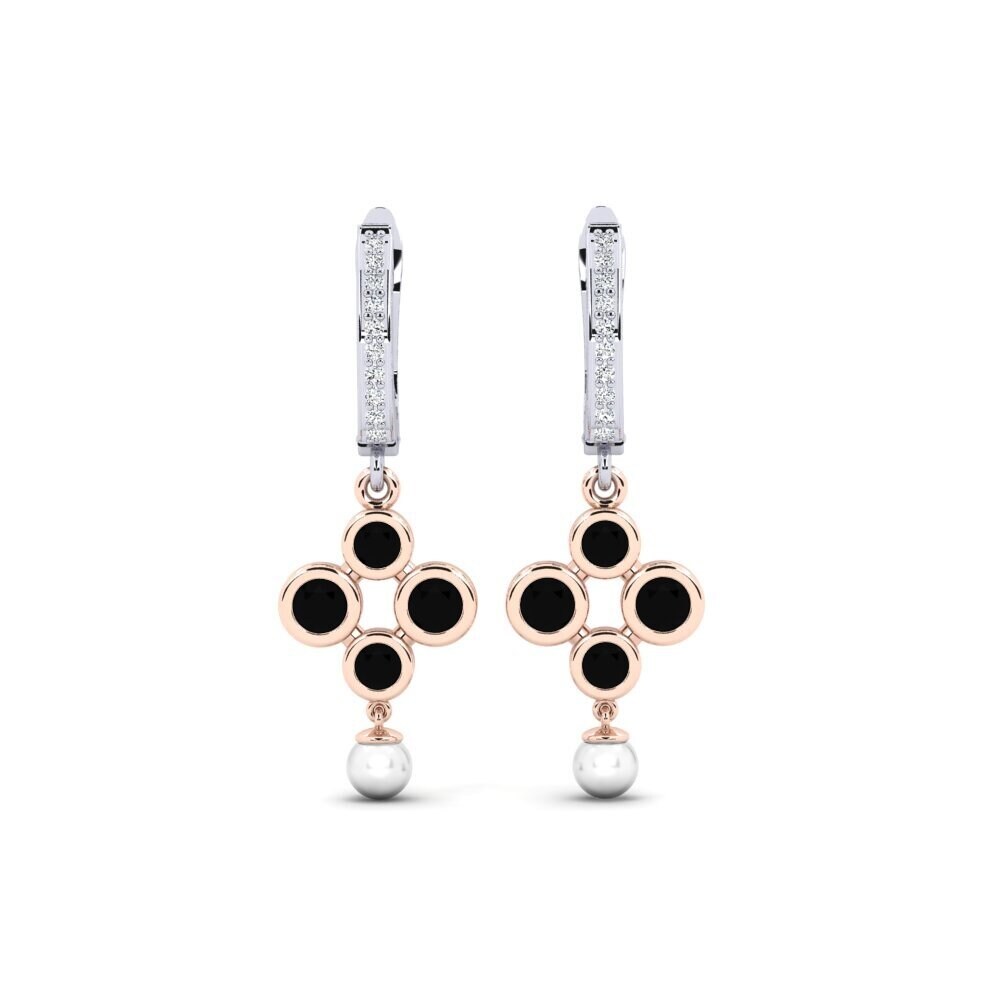 14k White & Rose Gold Black Onyx Women's Earring Bandless