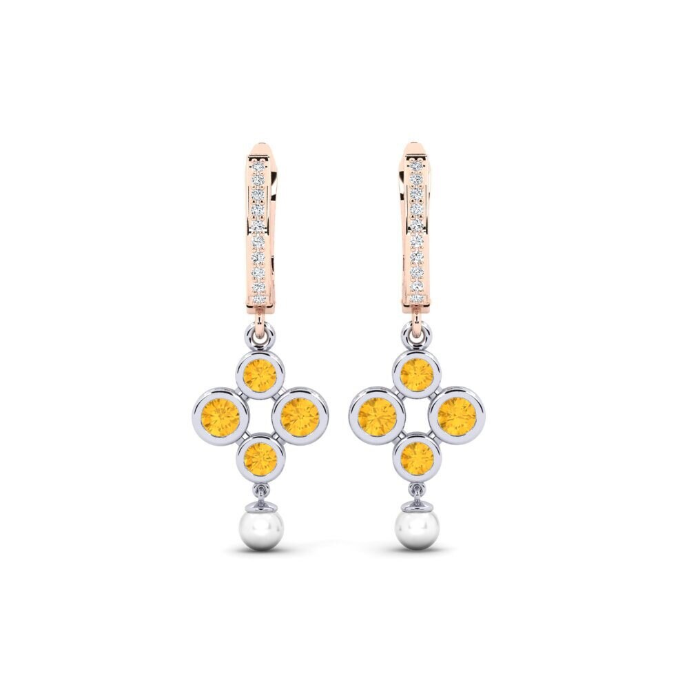 9ct Rose & White Gold Citrine Women's Earring Bandless