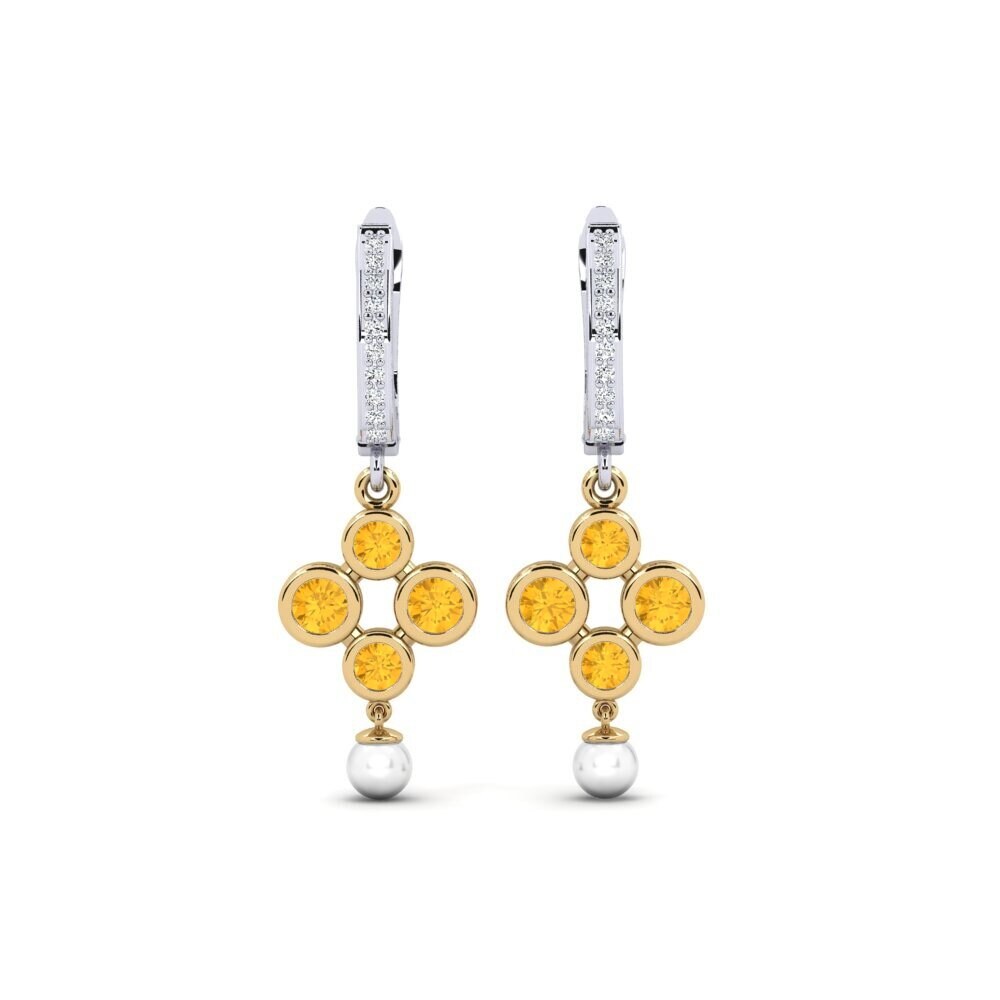 14ct White & Yellow Gold Citrine Women's Earring Bandless