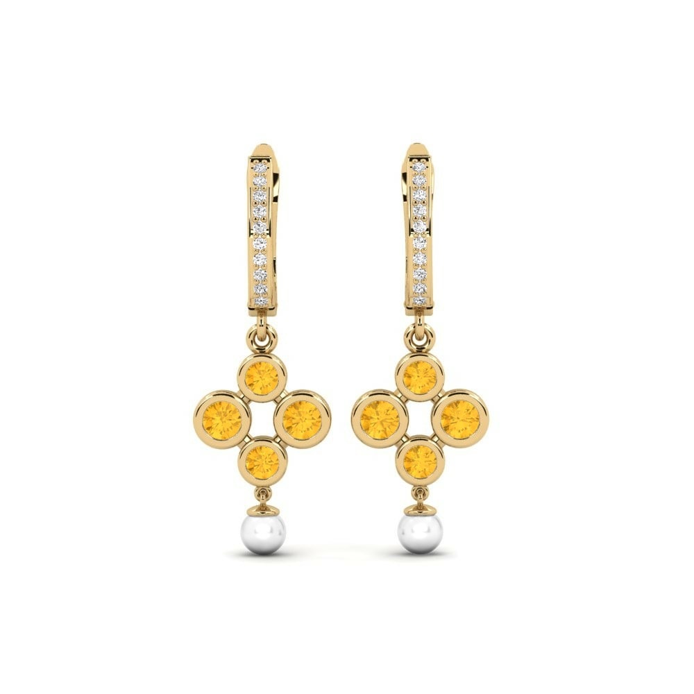 Round 1.04 Carat Cultured Pearls Citrine 14k Yellow Gold Women's Earring Bandless