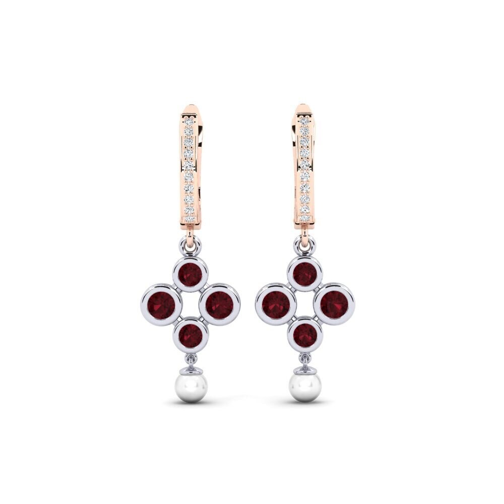 9ct Rose & White Gold Garnet Women's Earring Bandless