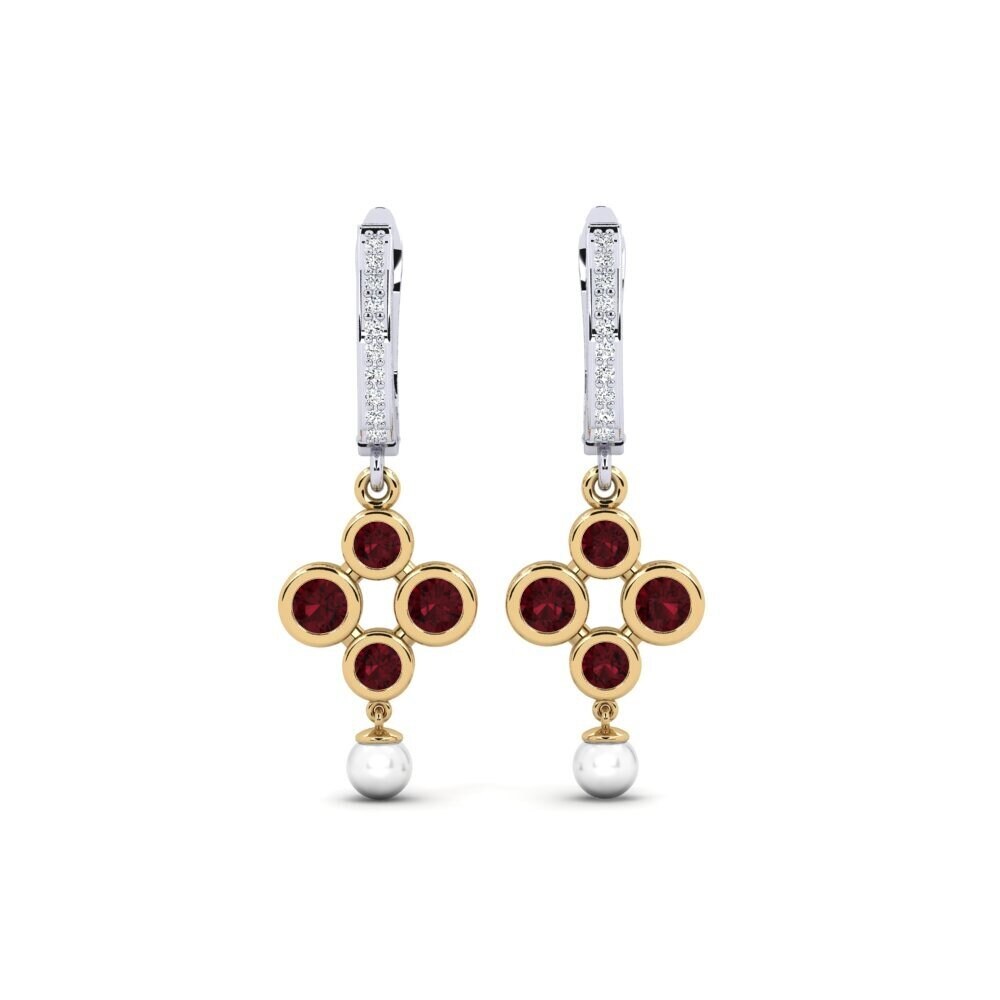 14ct White & Yellow Gold Garnet Women's Earring Bandless