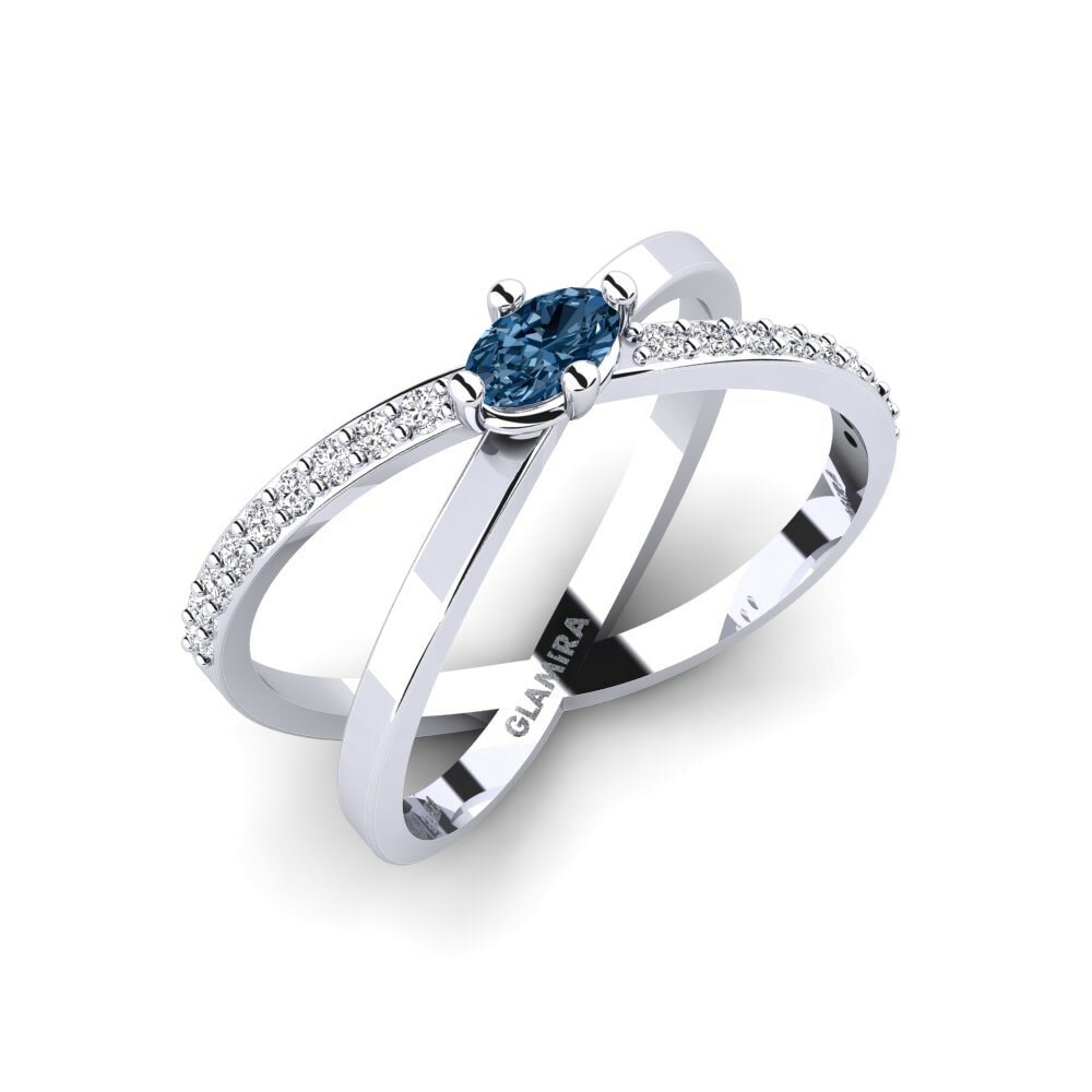 Oval 0.2 Carat Swing Blue Diamond 14k White Gold Ring Unmotivated