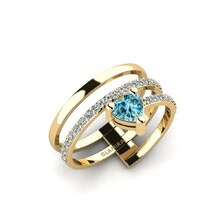 Anillo Vertou Oro Amarillo 585 & Circón Azul & Cristal de Swarovski