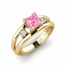 Ring Bron 585 Yellow Gold & Pink Sapphire & Diamond