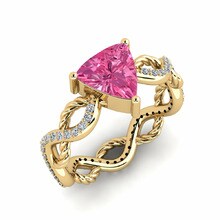 Ring Creably 585 Yellow Gold & Pink Tourmaline & Swarovski Crystal