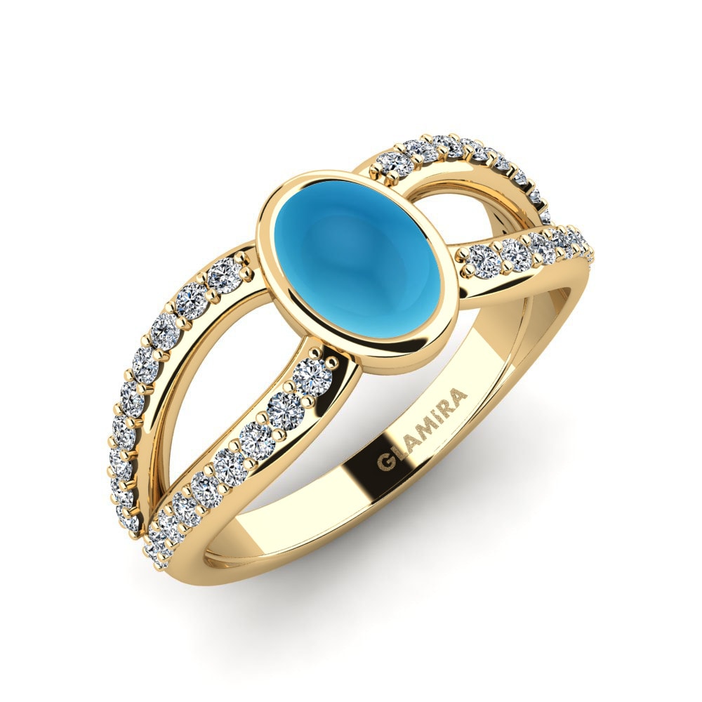 Ring Geseddo 585 Yellow Gold & Blue Topaz & Swarovski Crystal