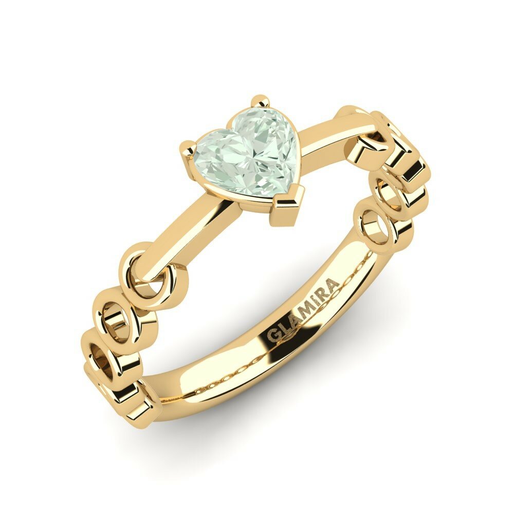 Heart 0.44 Carat Design Solitaire Green Amethyst 14k Yellow Gold Engagement Ring Mincom