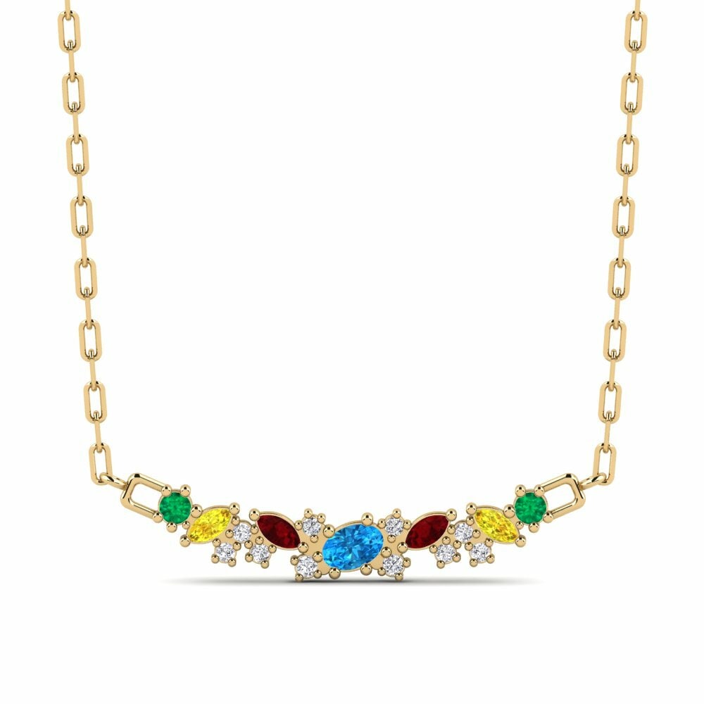 Fashion Sylvie by GLAMIRA Paperclip Necklace Rosinante 585 Yellow Gold Blue Topaz