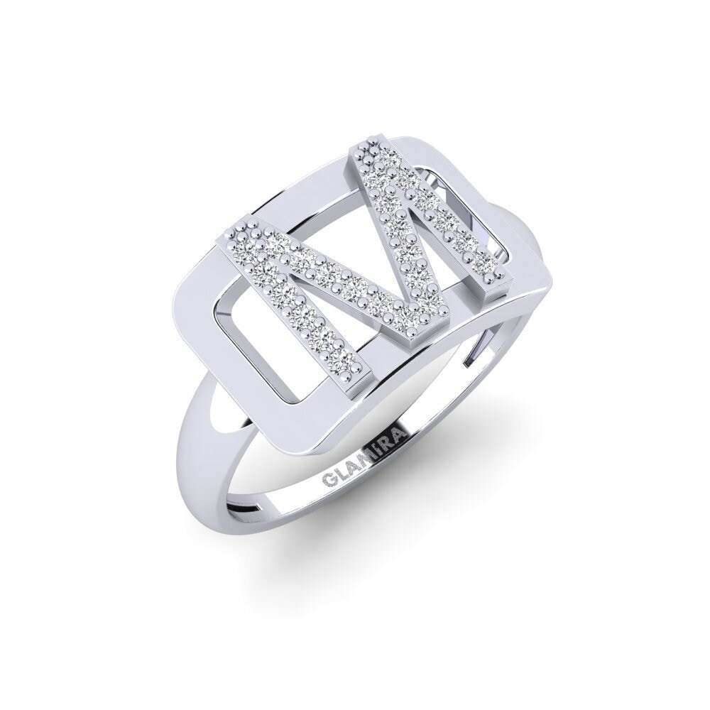 Round 0.192 Carat Initial & Name Lab Grown Diamond 925 Silver SYLVIE Ring Teselya - M