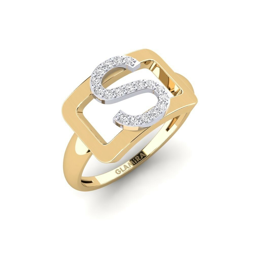 Round 0.144 Carat Initial & Name White Sapphire 14k Yellow & White Gold SYLVIE Ring Teselya - S