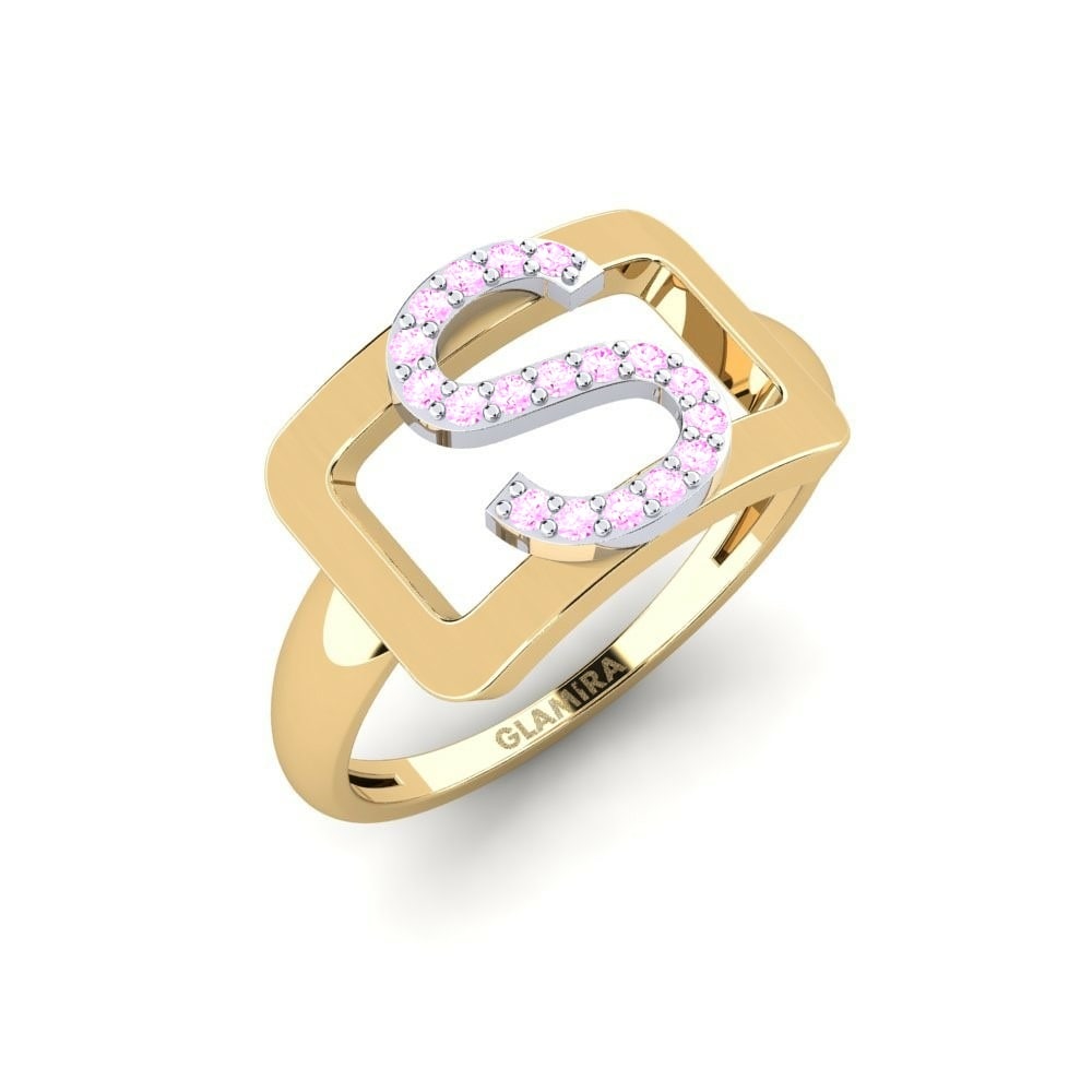 Round 0.144 Carat Initial & Name Pink Sapphire 14k Yellow & White Gold SYLVIE Ring Teselya - S