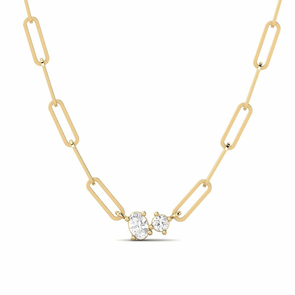 Charm Necklaces SYLVIE Paperclip Urrea 585 Yellow Gold White Sapphire