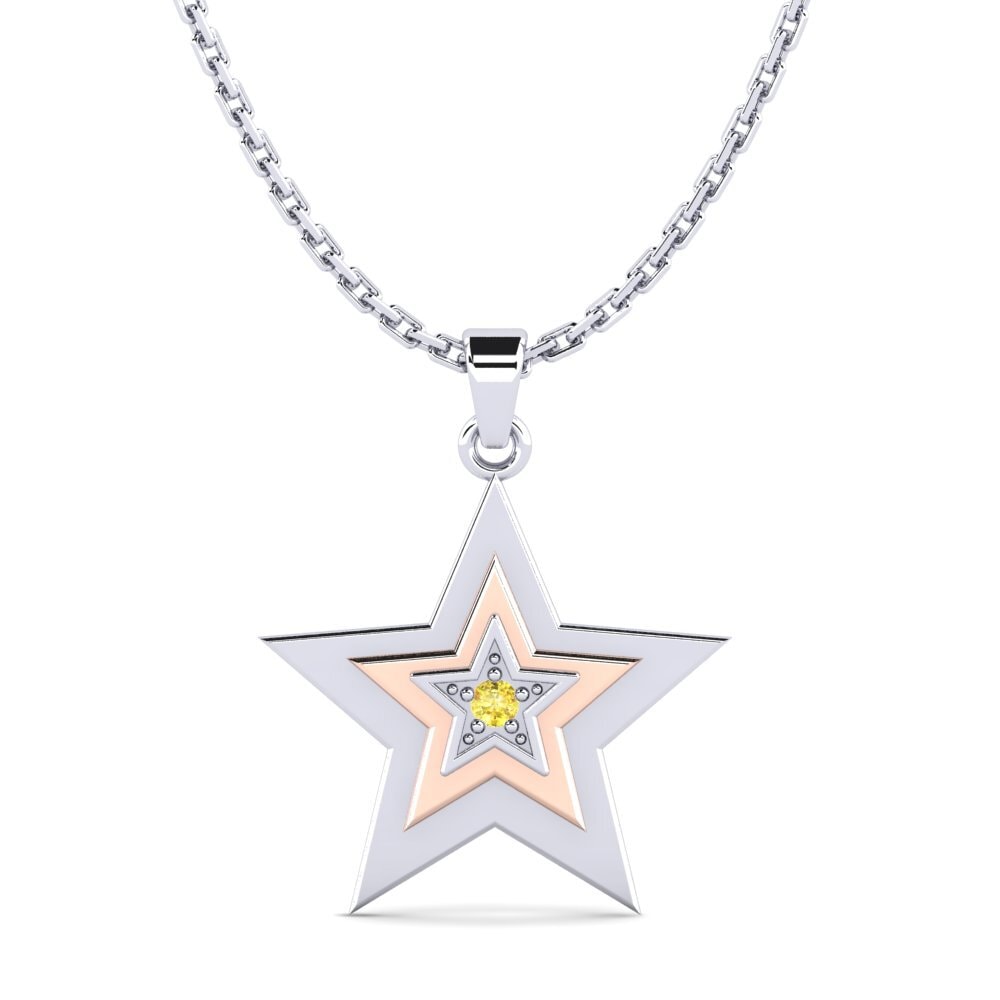 14k Oro Blanco & Rosa Zafiro amarillo Colgante de Mujer Mousily