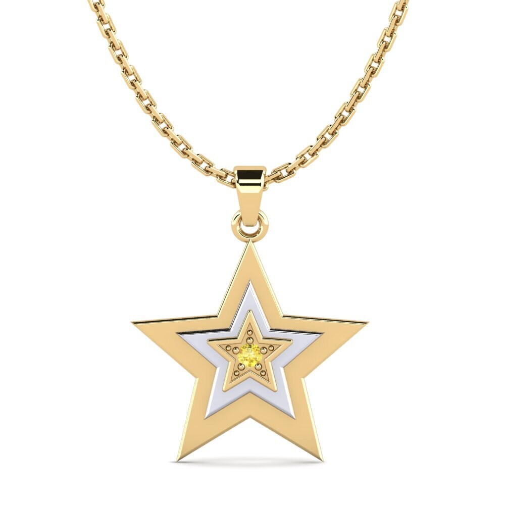 14k Oro Amarillo & Blanco Zafiro amarillo Colgante de Mujer Mousily