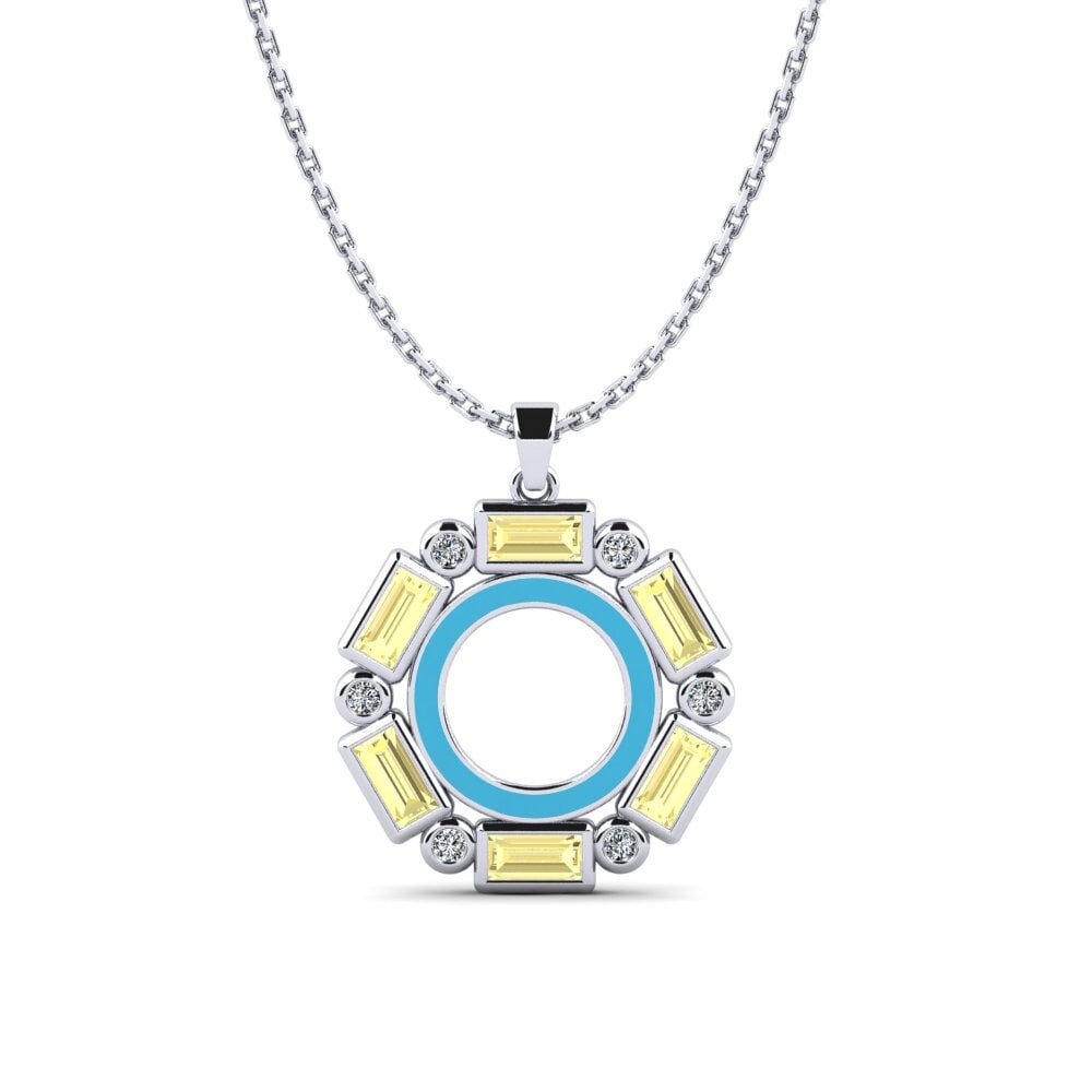 Vàng Trắng 18K Đá Sapphire Vàng Mặt dây chuyền nữ Mtif