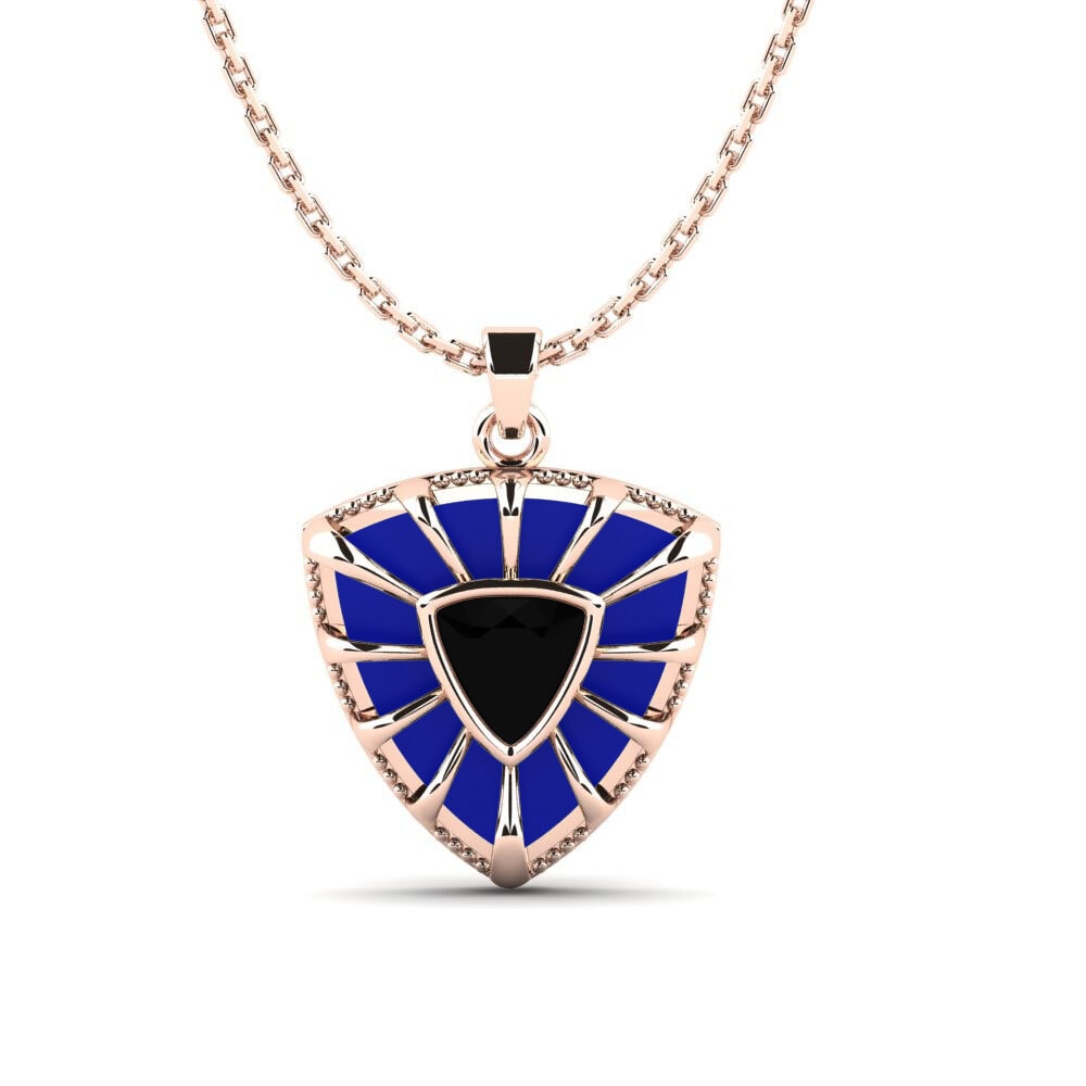 Design Solitaire Schwarzer Onyx Rotgold 585 Halsketten