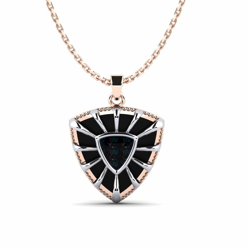 Dây chuyền Vàng Trắng-Đỏ 9K Đá Opal Đen Design Solitaire