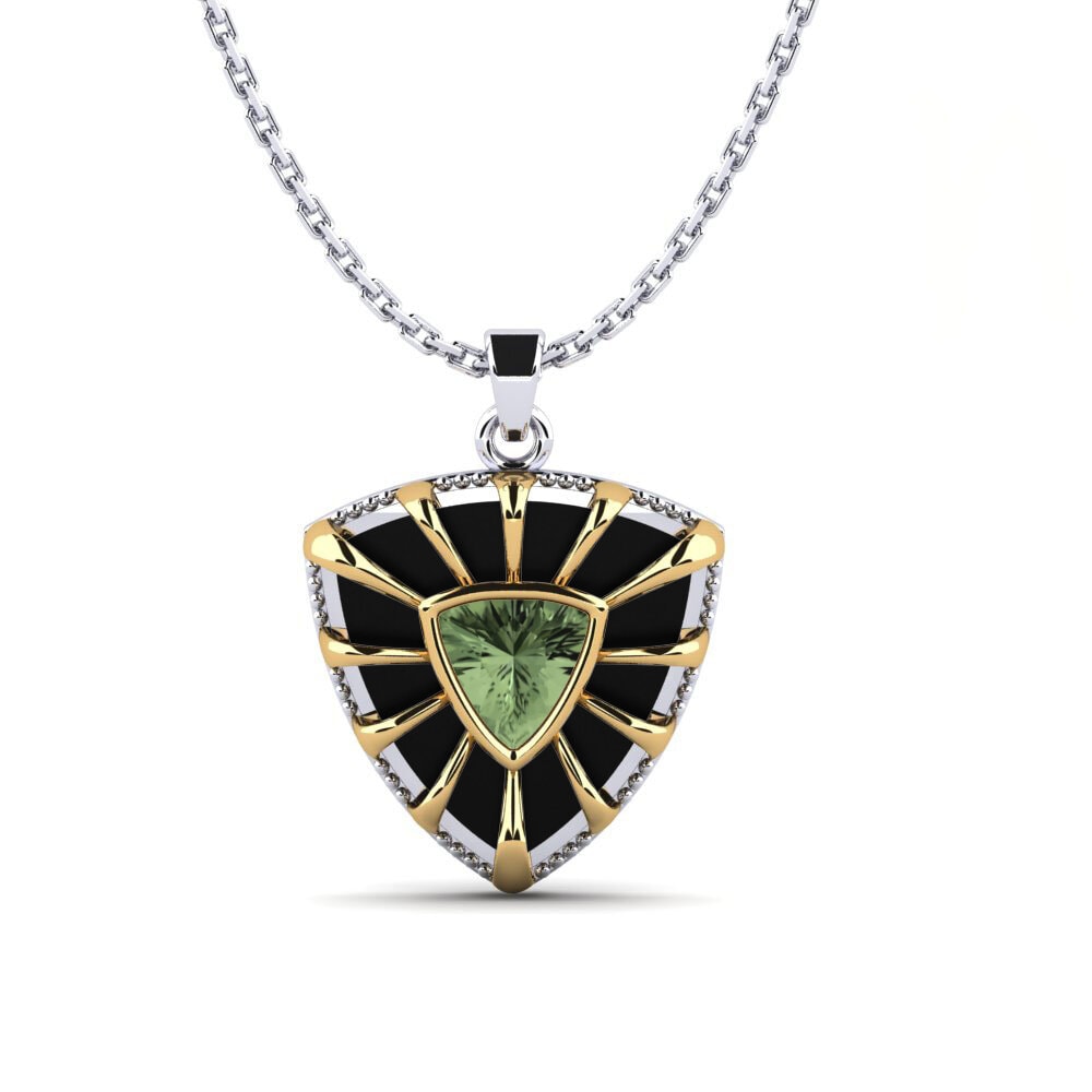 14k Oro Blanco & Amarillo Zafiro Verde Colgante de Mujer Britre