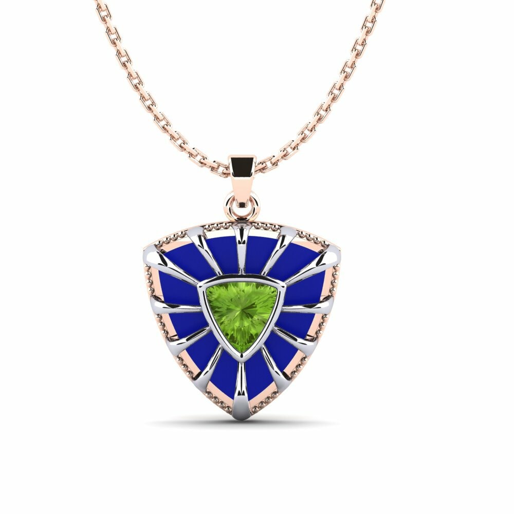 Dây chuyền Vàng Trắng-Đỏ 9K Đá peridot / Ngọc lục bảo chiều tà Design Solitaire