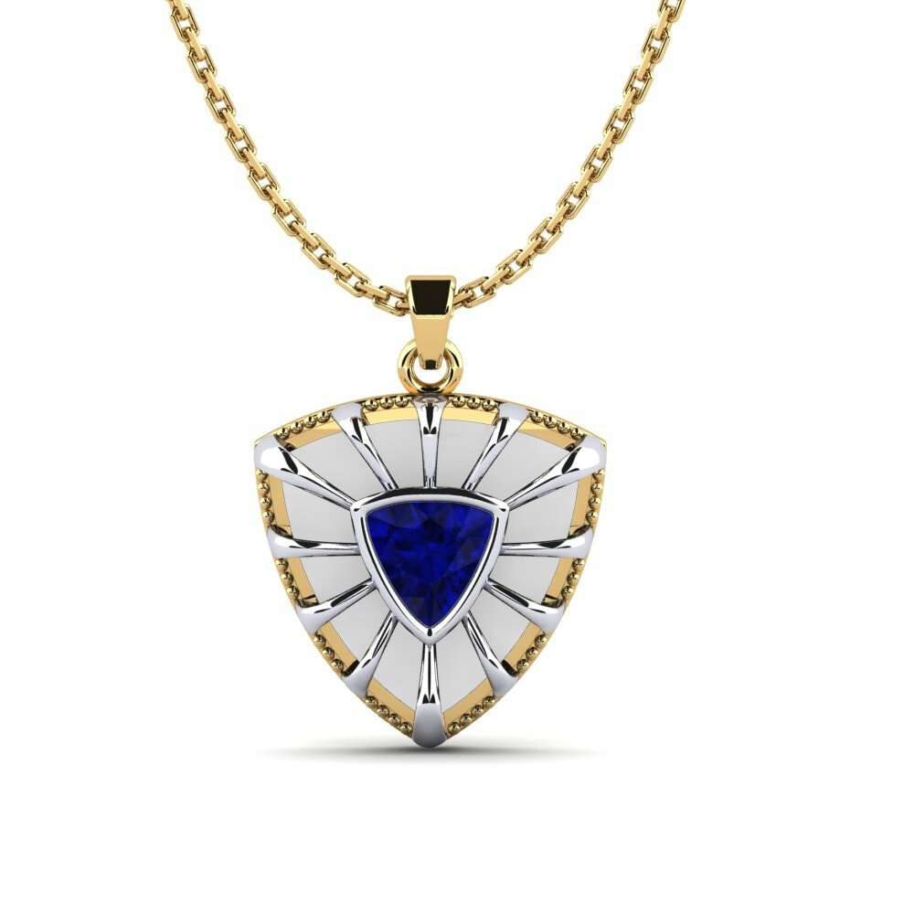 Dây chuyền Vàng-Trắng 9K Đá Sapphire Design Solitaire