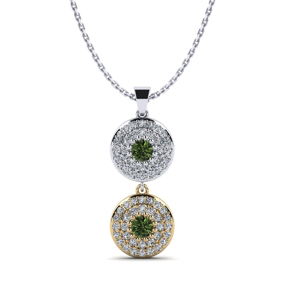 14k Oro Blanco & Amarillo Zafiro Verde Colgante de Mujer Bonson