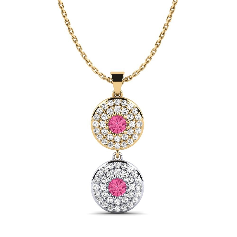 9k Oro Amarillo & Blanco Turmalina rosa Colgante de Mujer Bonson