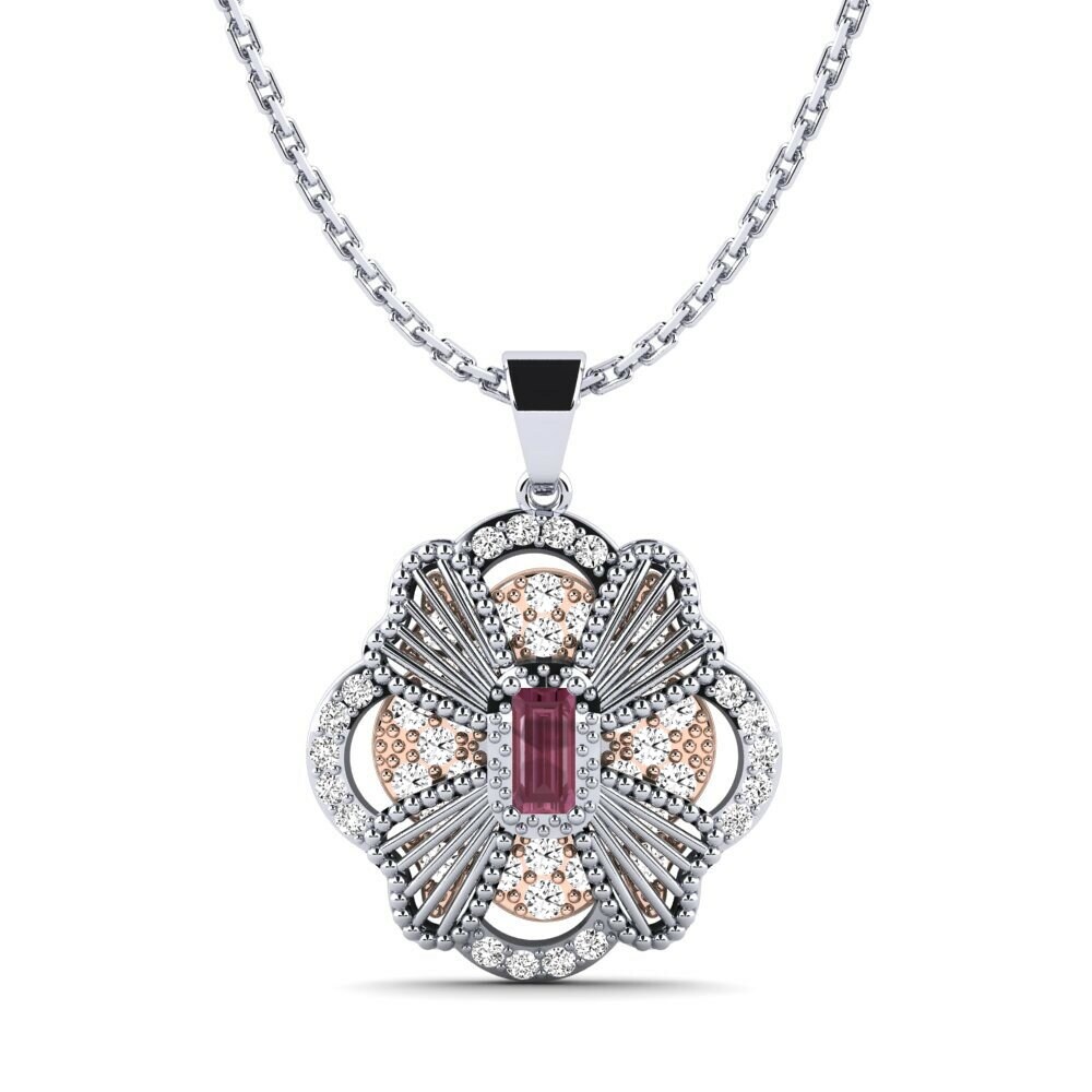 Vàng Trắng-Đỏ 9K Đá Rhodolite Mặt dây chuyền nữ Marmote