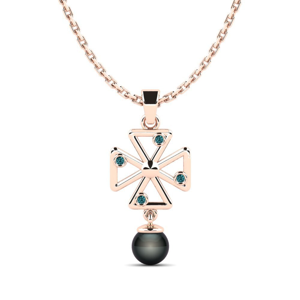 14ct Rose Gold Blue Diamond Women's Pendant Airelseh