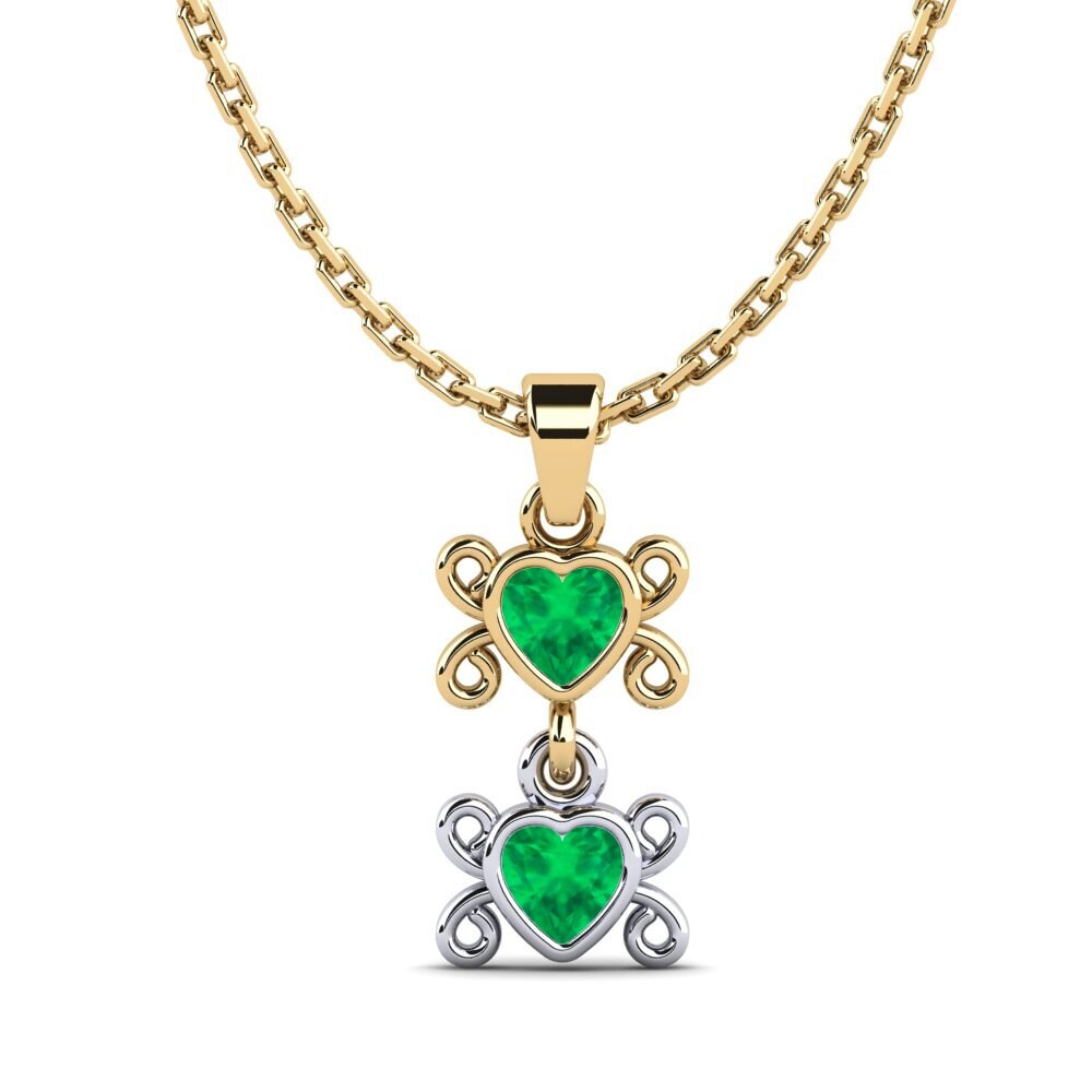 14k Oro Amarillo & Blanco Esmeralda Colgante de Mujer Arrim