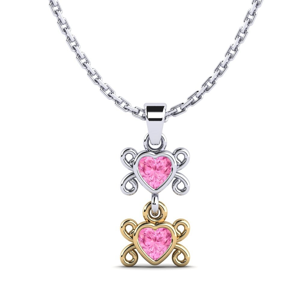 18k Oro Blanco & Amarillo Zafiro Rosado Colgante de Mujer Arrim