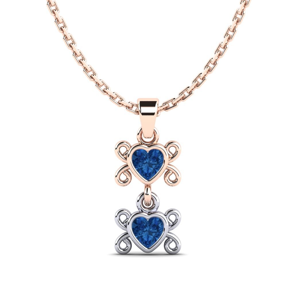 9k Oro Rosa & Blanco Circonita Azul Oscuro Colgante de Mujer Arrim